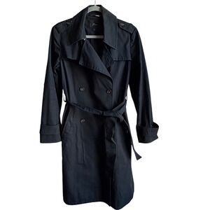 J.J.Crew Women's Black Trench Coat Sz 6 Belted Cotton Lined Classic Fixable Vent